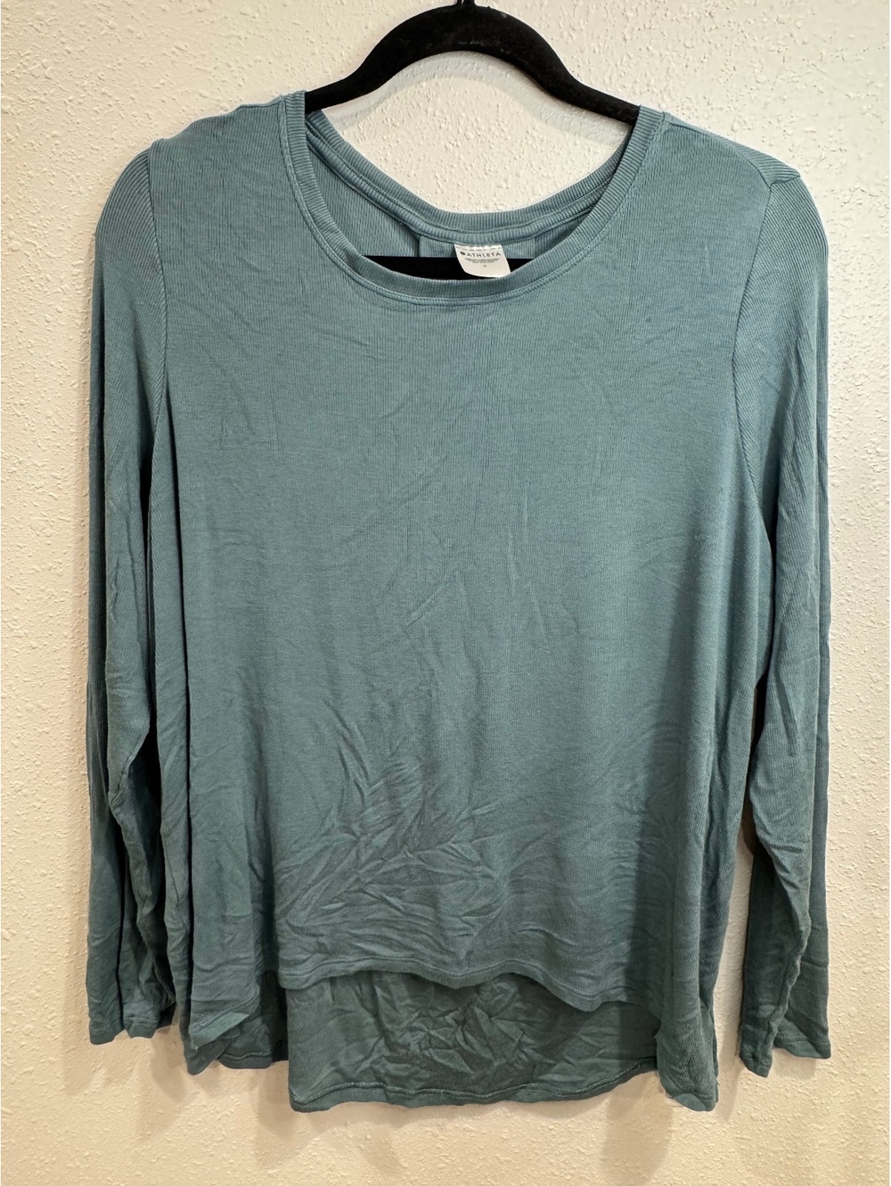 Athleta Ribbed Keyhole Back Long Sleeve Top Teal Blue Green Size M